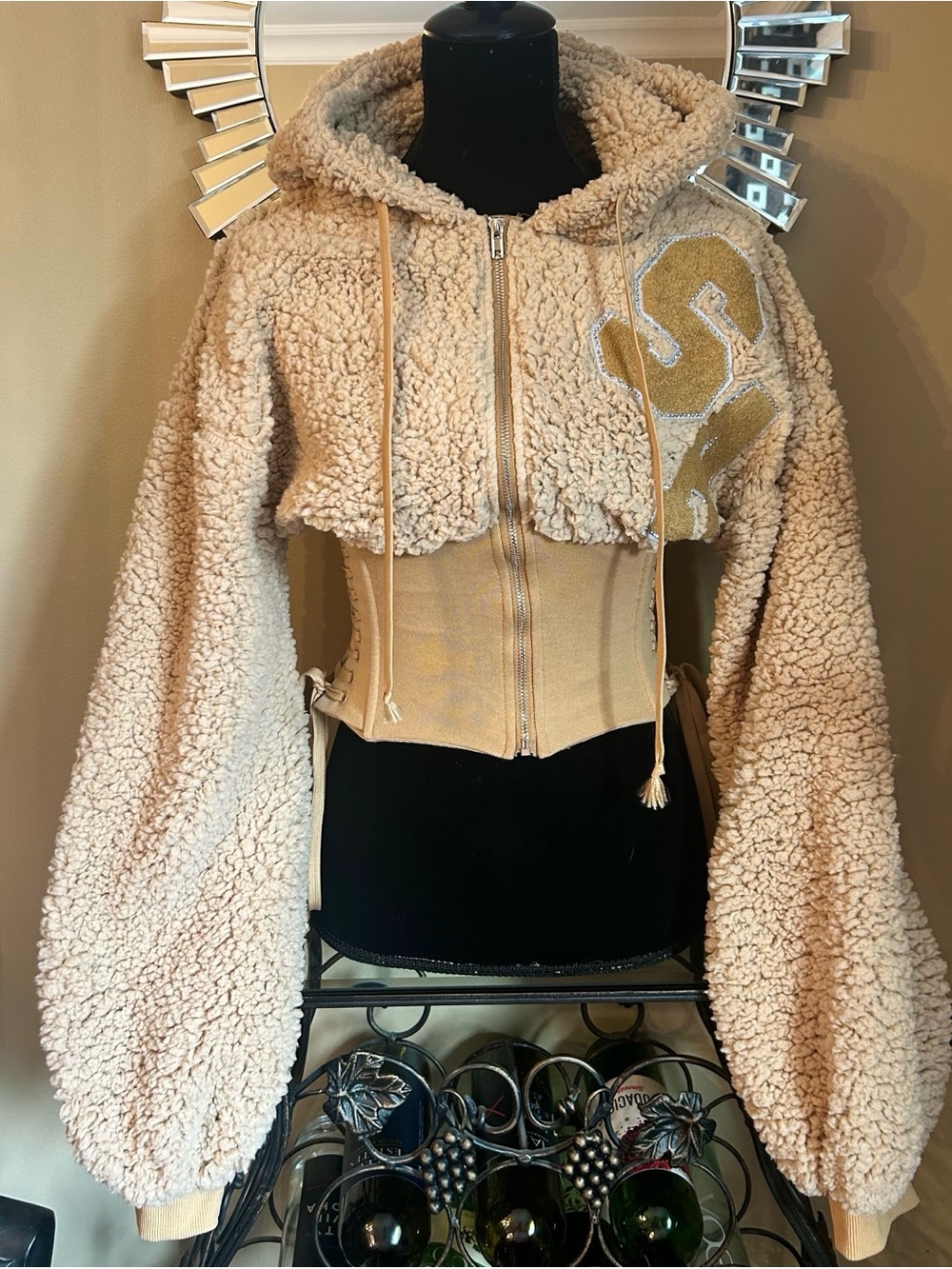 AKIRA Sherpa Cropped Corset Hoodie Jacket